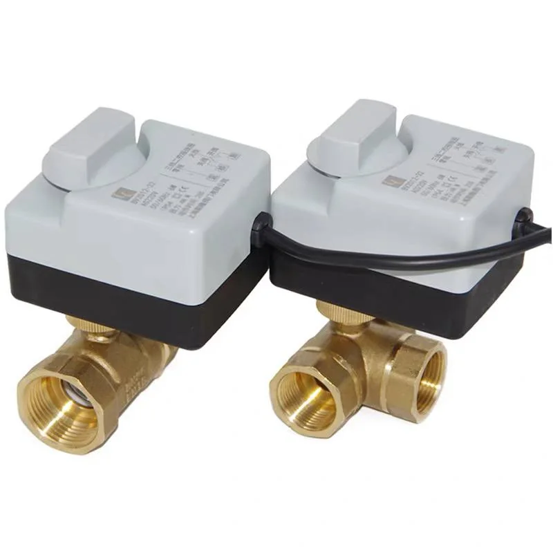 Brass three-way motorized ball valve with manual override