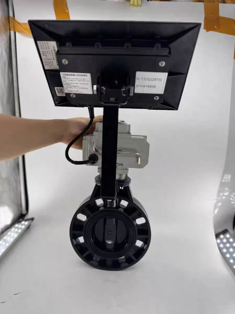 Solar-panel electric butterfly valve assembly