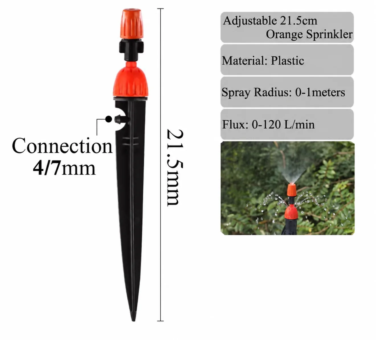Orange adjustable micro sprinkler on spike