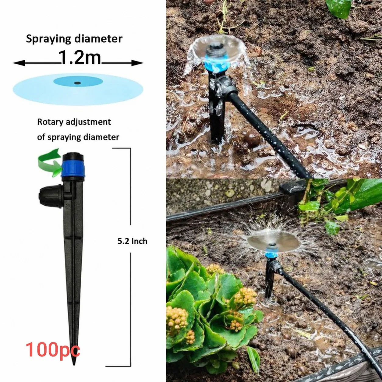 Adjustable blue micro sprinkler on spike